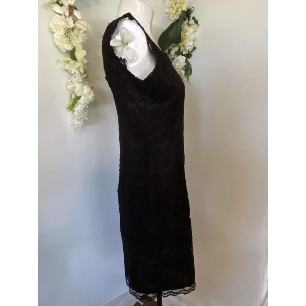 Vintage 1980's Expo Nite Black Lace Sexy Midi Sheath‎ Dress Size 12 Pin Up EUC